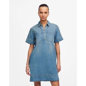 Madewell Denim Popover‎ Dress Jean Shirt Short Sleeve Collared Pockets Size XS